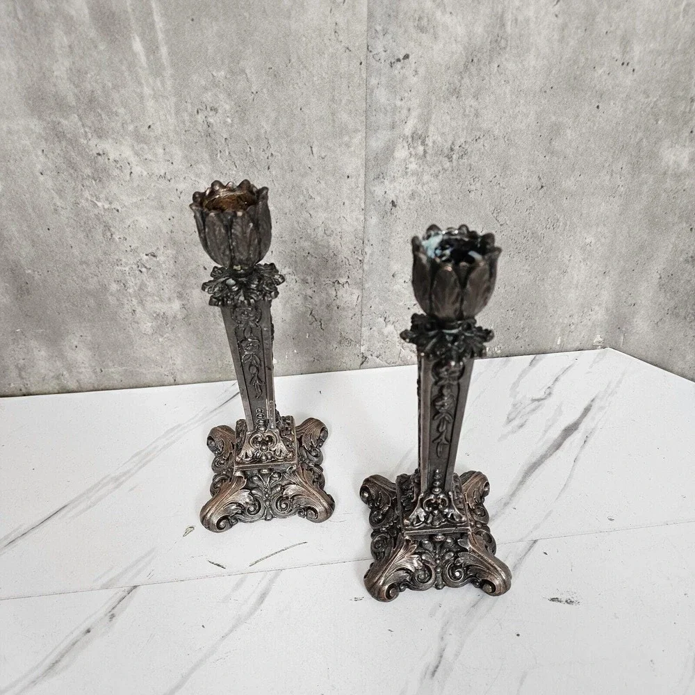 Antique K&O Kronheim Oldenbusch Candlesticks‎ Victorian EPNS Pair Victorian